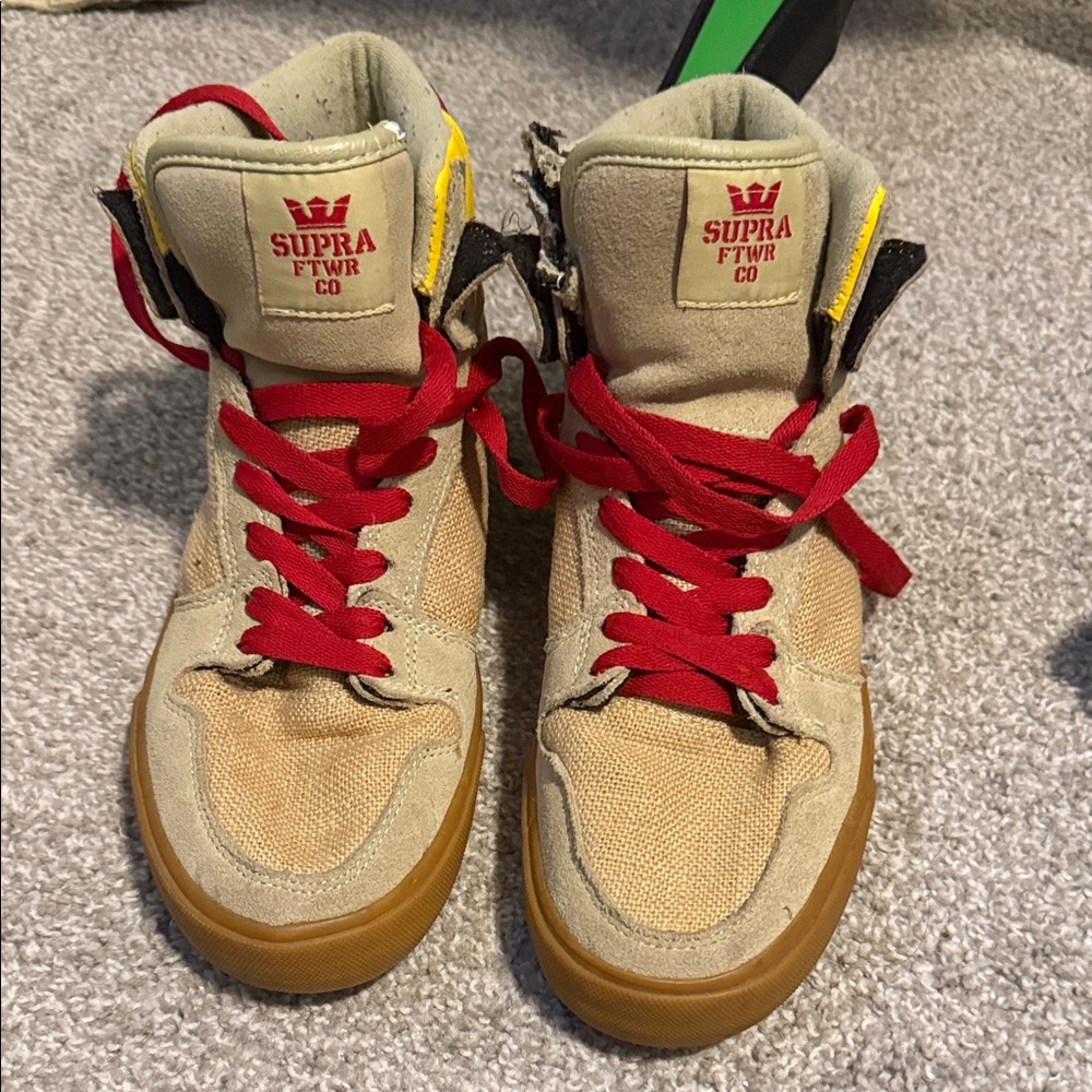 Supra Beige High-Tops with Red Accents